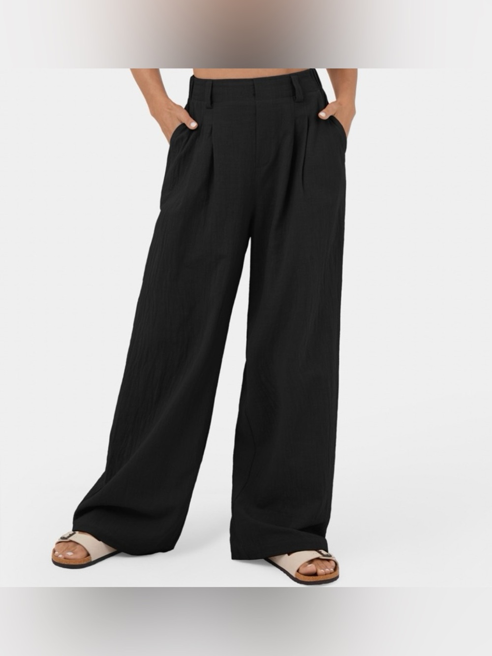 NWT. Halara. High Waisted Wide Leg Palazzo Cotton Pants. Black. Size Medium.